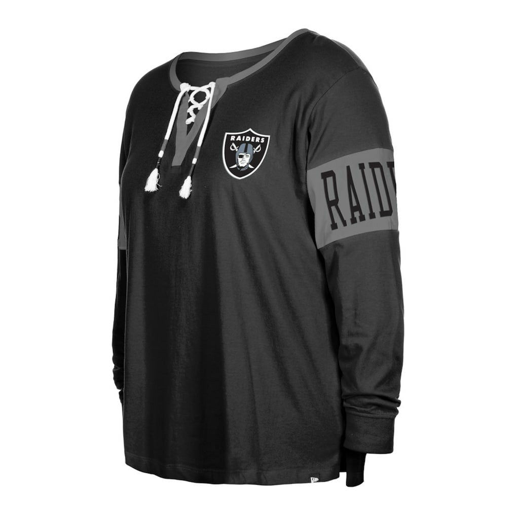 Las Vegas Raiders New Era Women's Plus Size Lace-Up Notch Neck Long Sleeve T-Shirt - Black on sale