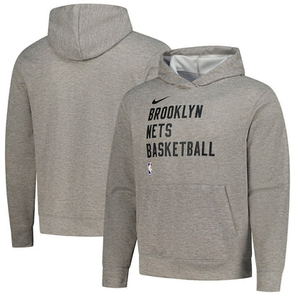 Brooklyn Nets Unisex 2023/24 Performance Spotlight On-Court Practice Pullover Hoodie - Heather Gray | Nike for sale