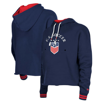 USWNT 5th & Ocean by New Era Women's Athleisure Cropped Fleece Pullover Hoodie - Navy | New Era shop