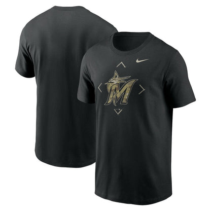 Miami Marlins Camo Logo T-Shirt - Black | Nike