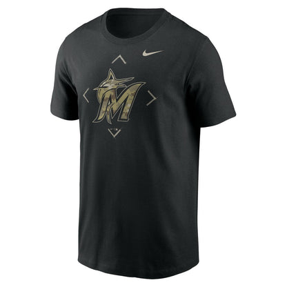 Miami Marlins Camo Logo T-Shirt - Black | Nike