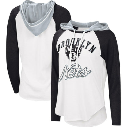 Brooklyn Nets G-III 4Her by Carl Banks Women's MVP Raglan Hoodie Long Sleeve T-Shirt - White on sale