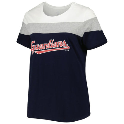 Cleveland Guardians Women's Plus Size Colorblock T-Shirt - Navy/Heather Gray