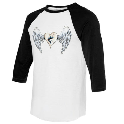 Miami Marlins Tiny Turnip Women's Angel Wings 3/4-Sleeve Raglan T-Shirt - White/Black