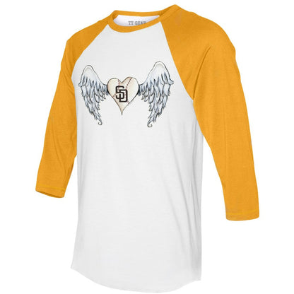 San Diego Padres Tiny Turnip Women's Angel Wings 3/4-Sleeve Raglan T-Shirt - White/Gold