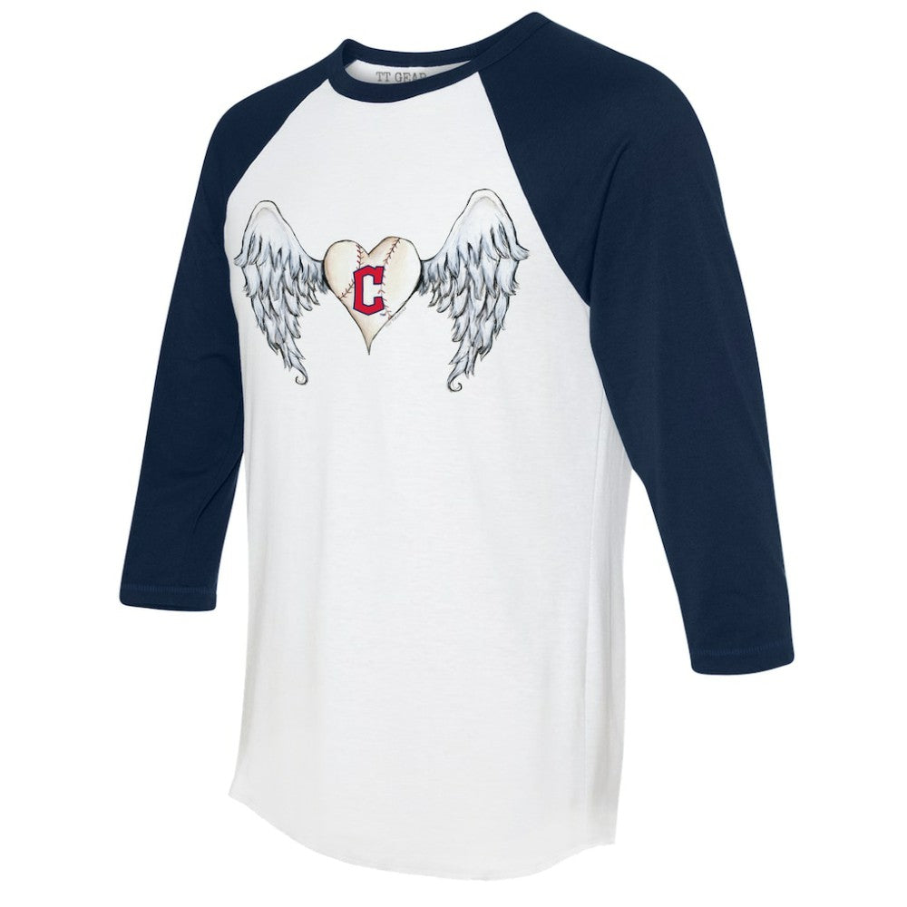 Cleveland Guardians Tiny Turnip Women's Angel Wings 3/4-Sleeve Raglan T-Shirt - White/Navy