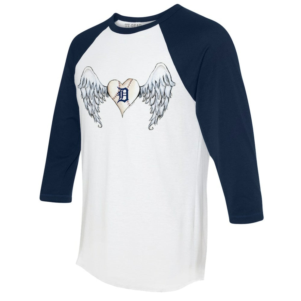 Detroit Tigers Tiny Turnip Women's Angel Wings 3/4-Sleeve Raglan T-Shirt - White/Navy
