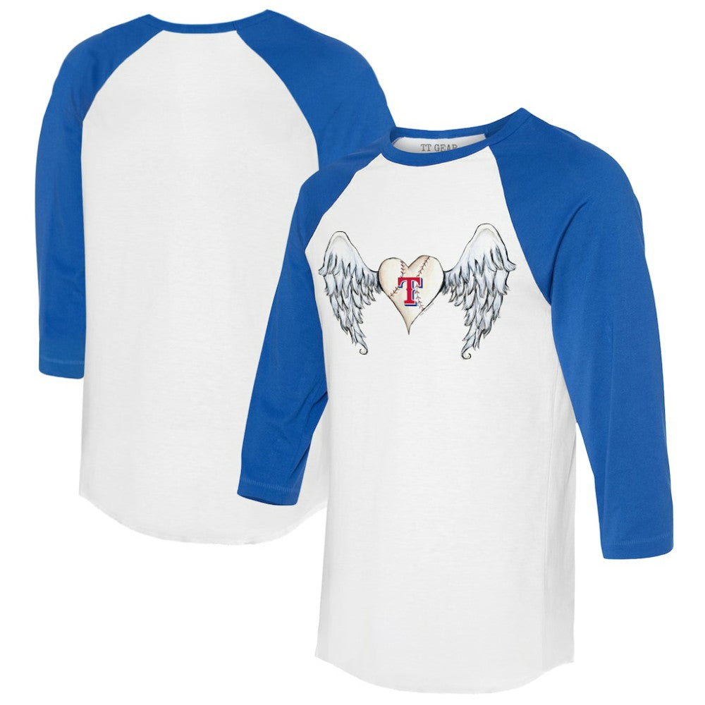 Texas Rangers Tiny Turnip Women's Angel Wings 3/4-Sleeve Raglan T-Shirt - White/Royal