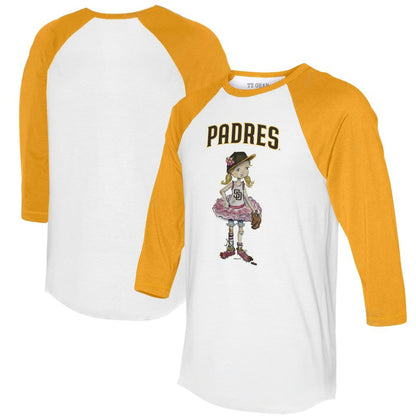 San Diego Padres Tiny Turnip Women's Babes 3/4-Sleeve Raglan T-Shirt - White/Gold