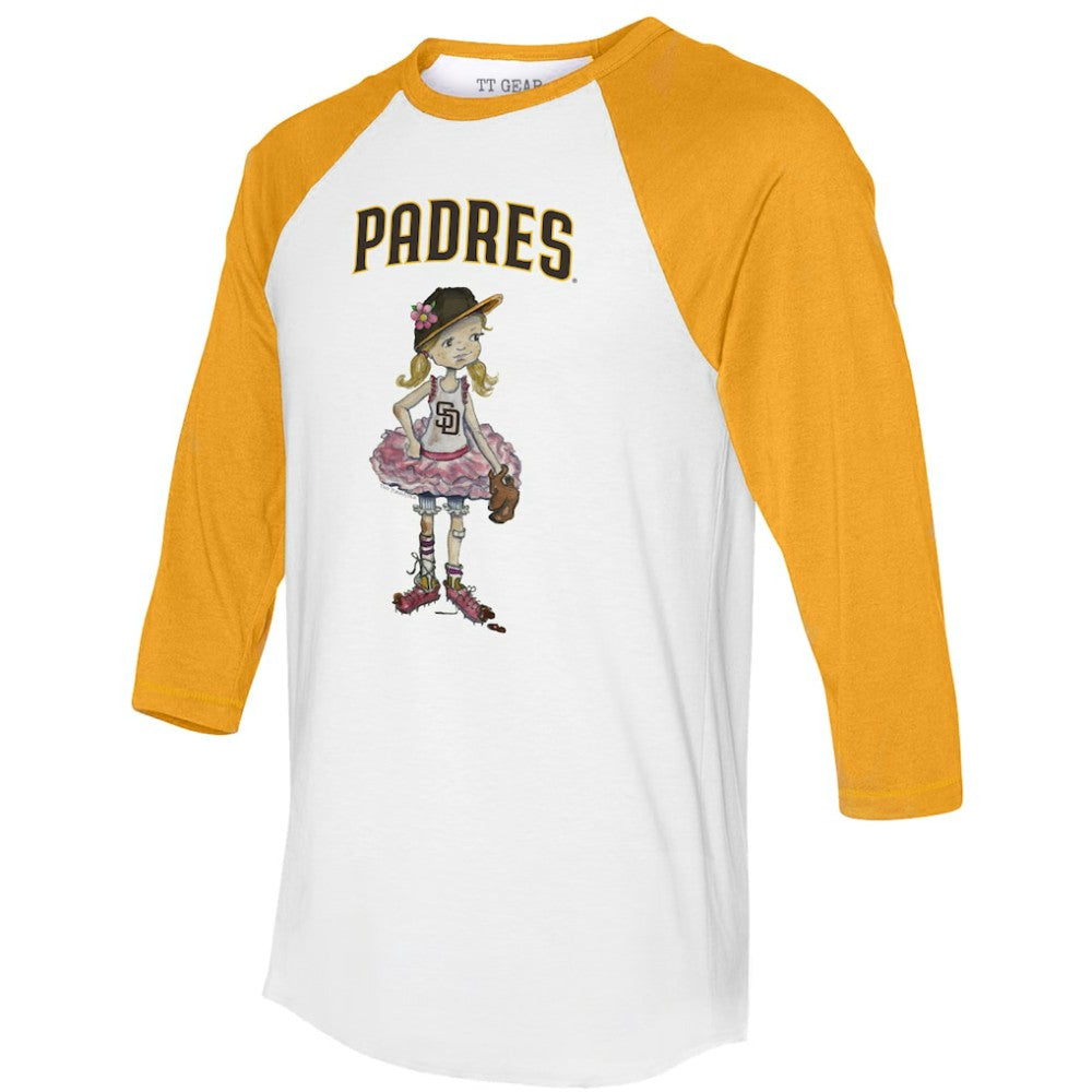 San Diego Padres Tiny Turnip Women's Babes 3/4-Sleeve Raglan T-Shirt - White/Gold