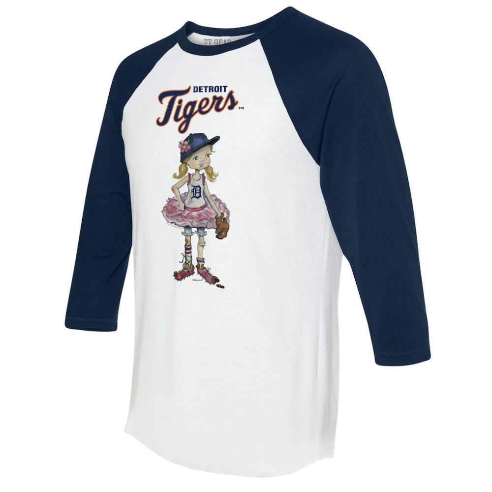 Detroit Tigers Tiny Turnip Women's Babes 3/4-Sleeve Raglan T-Shirt - White/Navy