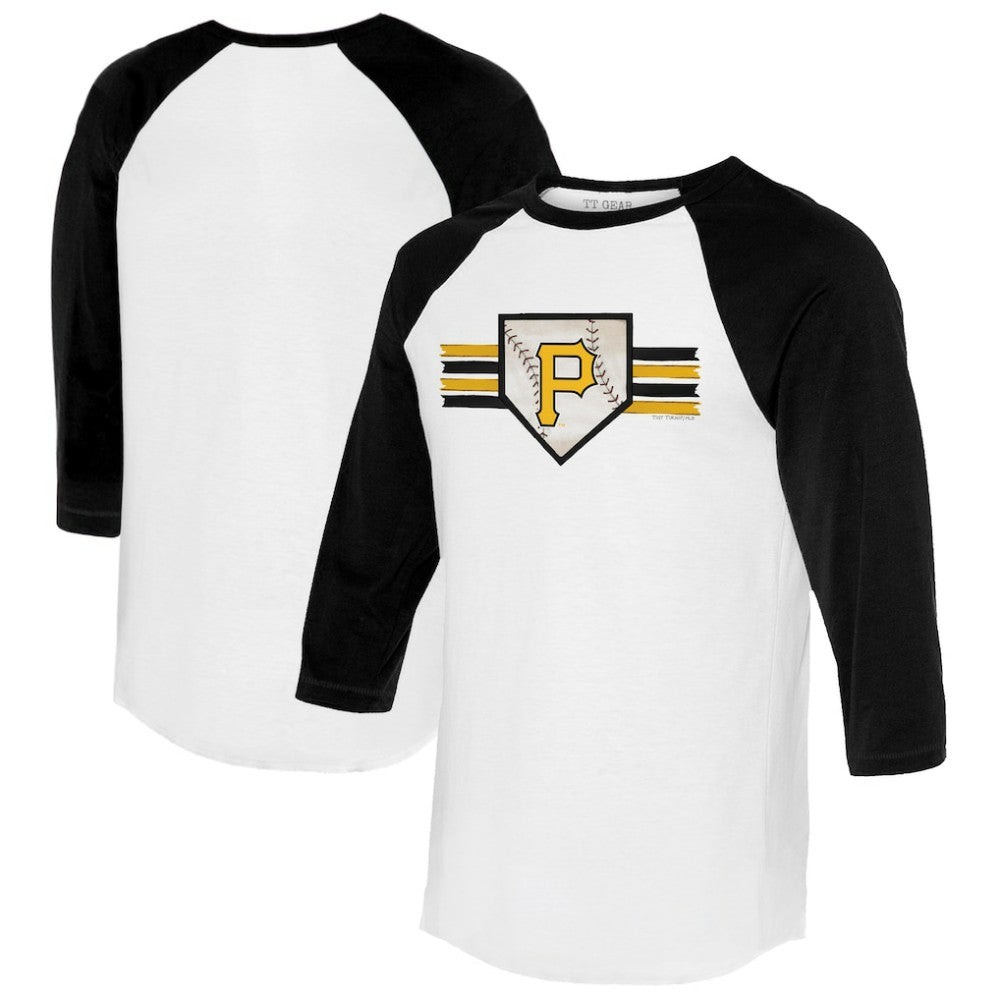 Pittsburgh Pirates Tiny Turnip Women's Base Stripe 3/4-Sleeve Raglan T-Shirt - White/Black