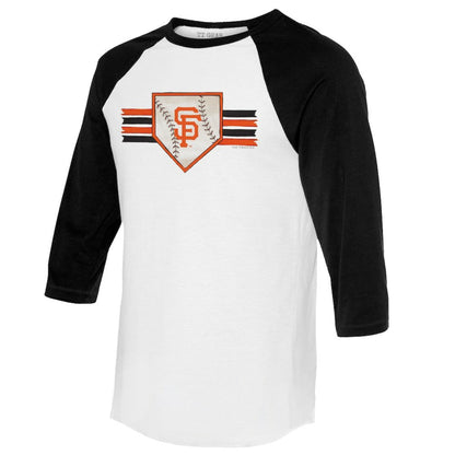 San Francisco Giants Tiny Turnip Women's Base Stripe 3/4-Sleeve Raglan T-Shirt - White/Black