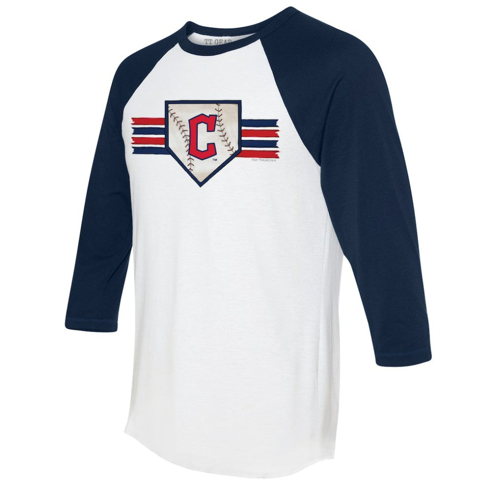 Cleveland Guardians Tiny Turnip Women's Base Stripe 3/4-Sleeve Raglan T-Shirt - White/Navy