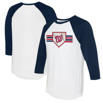 Washington Nationals Tiny Turnip Women's Base Stripe 3/4-Sleeve Raglan T-Shirt - White/Navy