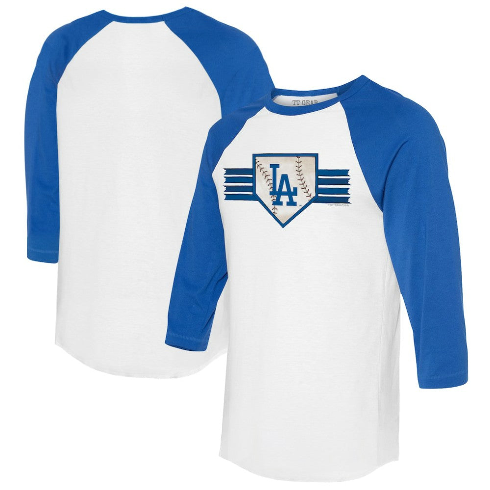 Los Angeles Dodgers Tiny Turnip Women's Base Stripe 3/4-Sleeve Raglan T-Shirt - White/Royal