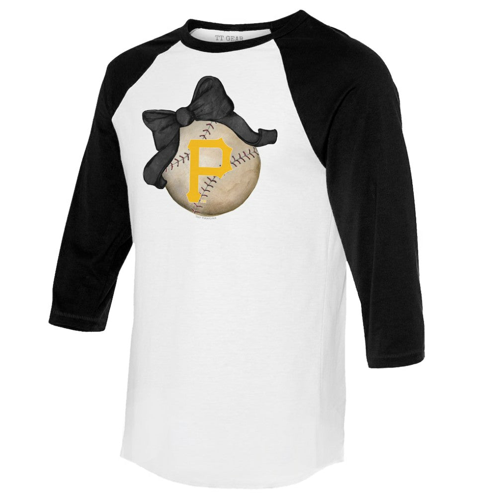 Pittsburgh Pirates Tiny Turnip Women's Baseball Bow 3/4-Sleeve Raglan T-Shirt - White/Black