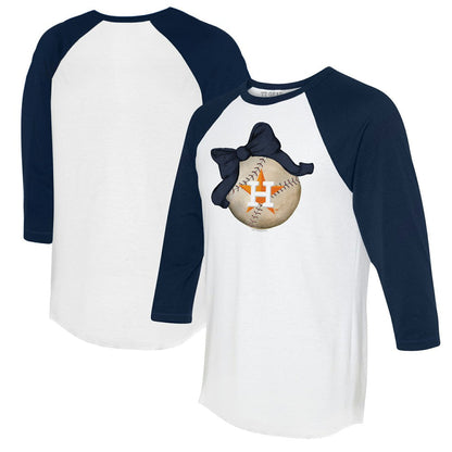 Houston Astros Tiny Turnip Women's Baseball Bow 3/4-Sleeve Raglan T-Shirt - White/Navy