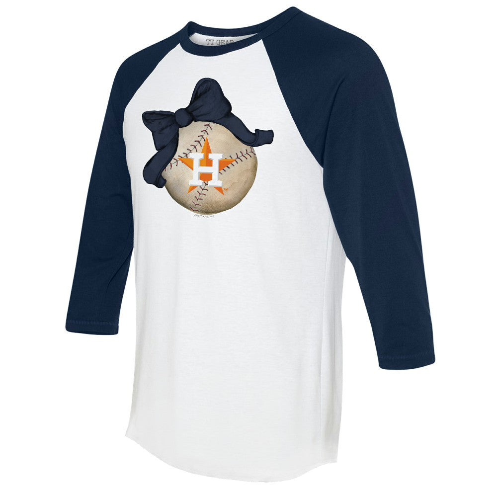 Houston Astros Tiny Turnip Women's Baseball Bow 3/4-Sleeve Raglan T-Shirt - White/Navy