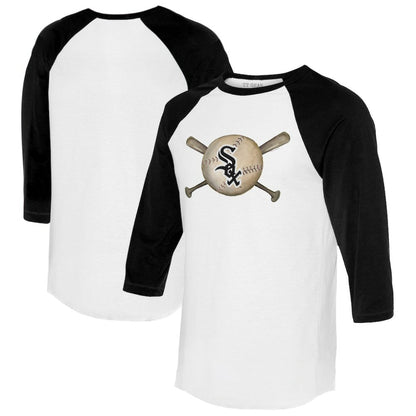 Chicago White Sox Tiny Turnip Women's Baseball Cross Bats 3/4-Sleeve Raglan T-Shirt - White/Black