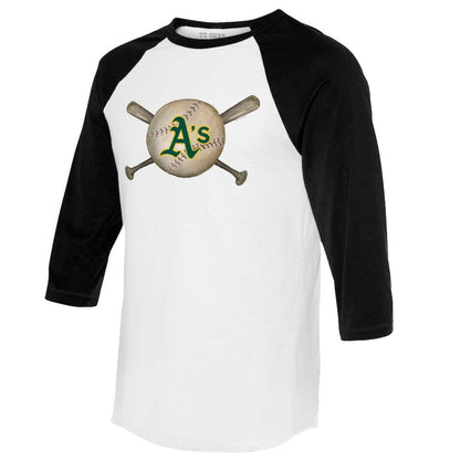 Athletics Tiny Turnip Women's Baseball Cross Bats 3/4-Sleeve Raglan T-Shirt - White/Black