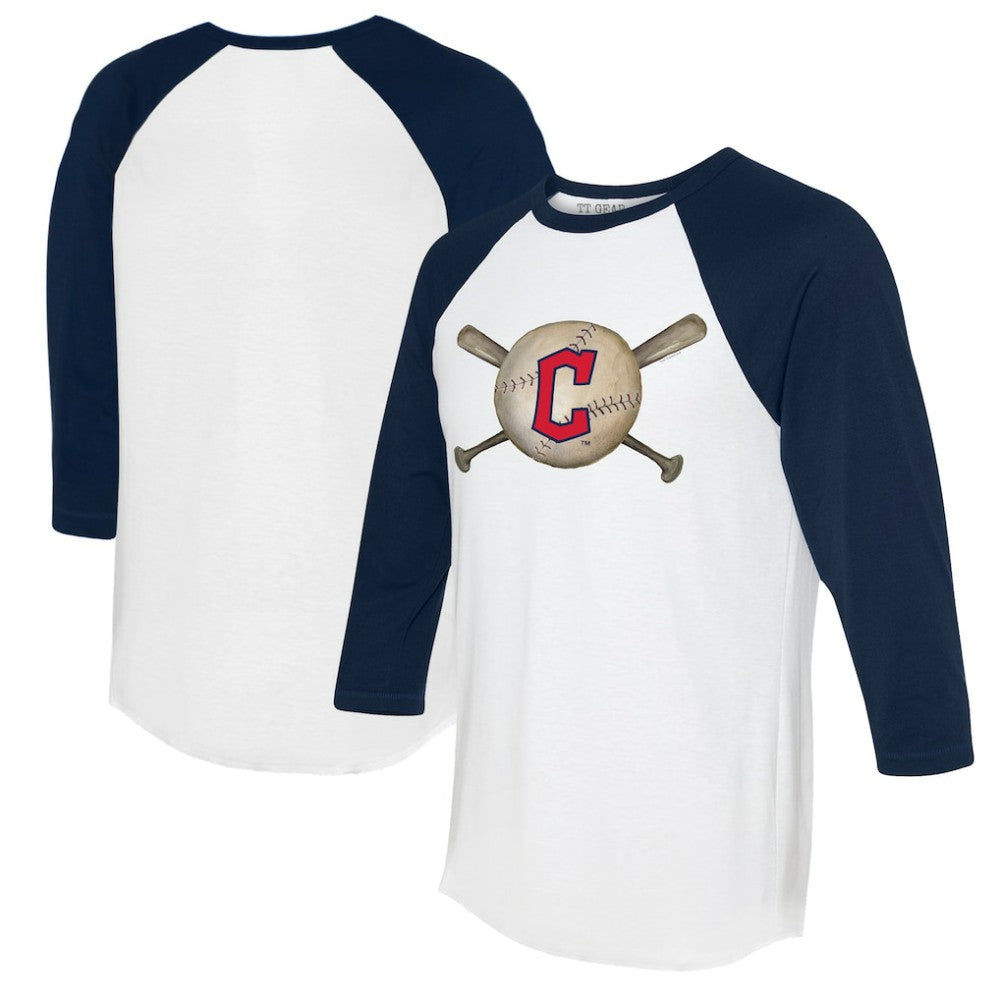 Cleveland Guardians Tiny Turnip Women's Baseball Cross Bats 3/4-Sleeve Raglan T-Shirt - White/Navy