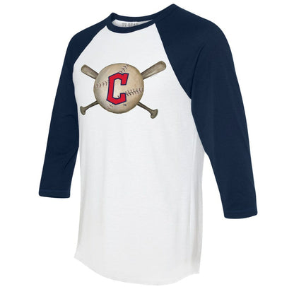 Cleveland Guardians Tiny Turnip Women's Baseball Cross Bats 3/4-Sleeve Raglan T-Shirt - White/Navy