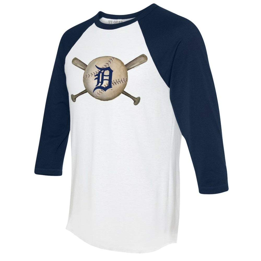 Detroit Tigers Tiny Turnip Women's Baseball Cross Bats 3/4-Sleeve Raglan T-Shirt - White/Navy