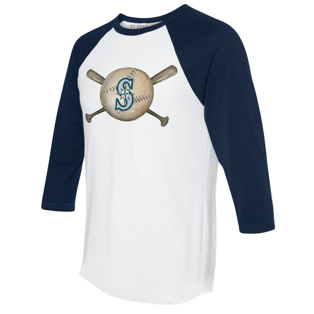 Seattle Mariners Tiny Turnip Women's Baseball Cross Bats 3/4-Sleeve Raglan T-Shirt - White/Navy