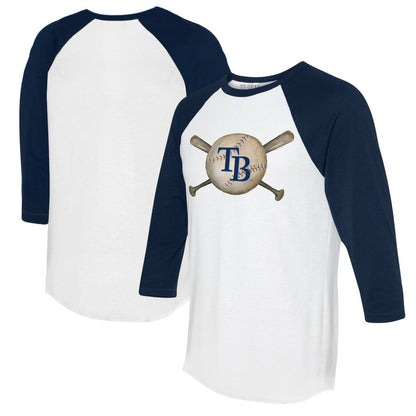 Tampa Bay Rays Tiny Turnip Women's Baseball Cross Bats 3/4-Sleeve Raglan T-Shirt - White/Navy