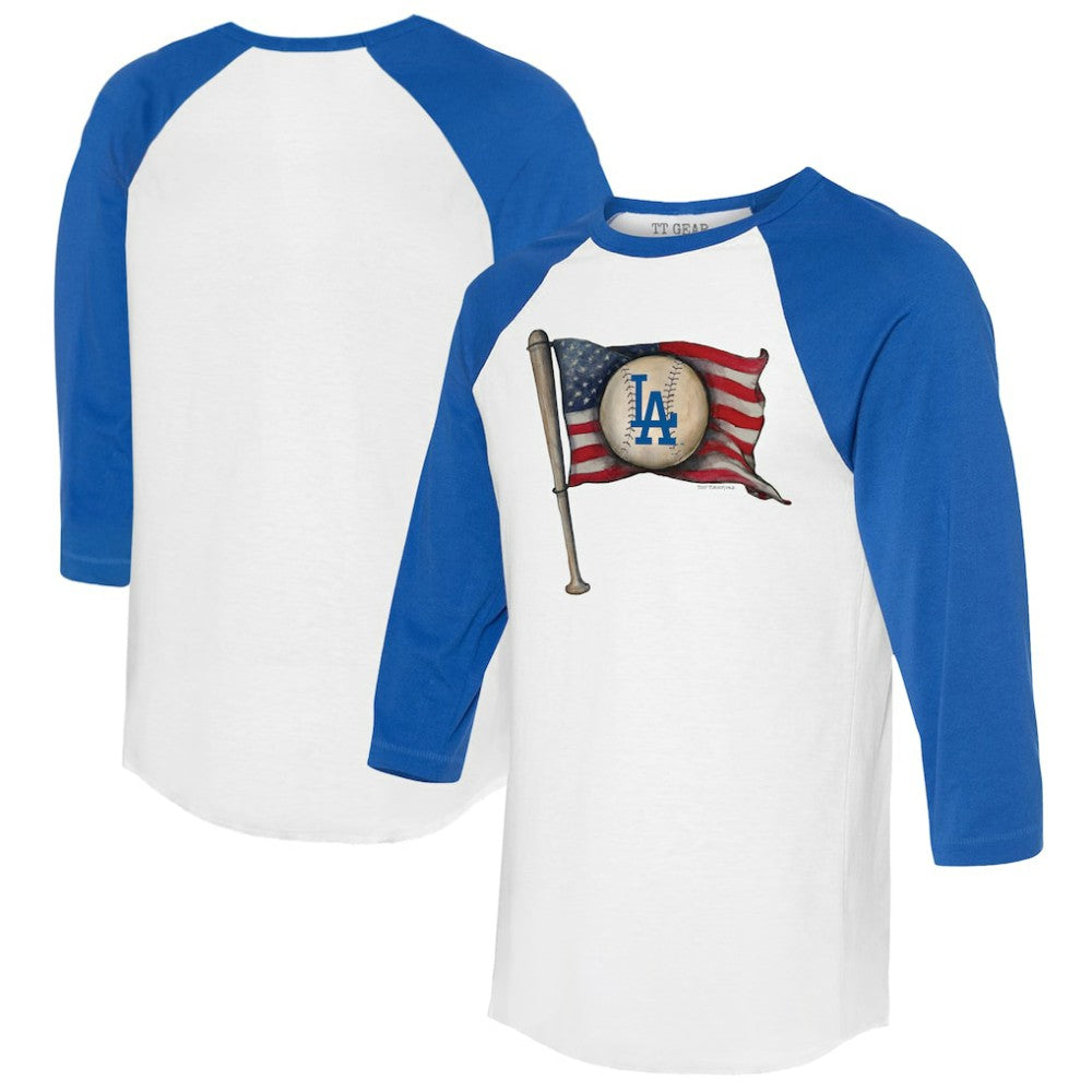 Los Angeles Dodgers Tiny Turnip Women's Baseball Flag 3/4-Sleeve Raglan T-Shirt - White/Royal