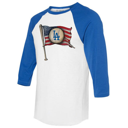 Los Angeles Dodgers Tiny Turnip Women's Baseball Flag 3/4-Sleeve Raglan T-Shirt - White/Royal