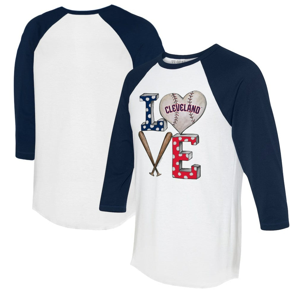 Cleveland Guardians Tiny Turnip Women's Baseball Love Raglan 3/4-Sleeve T-Shirt - White/Navy