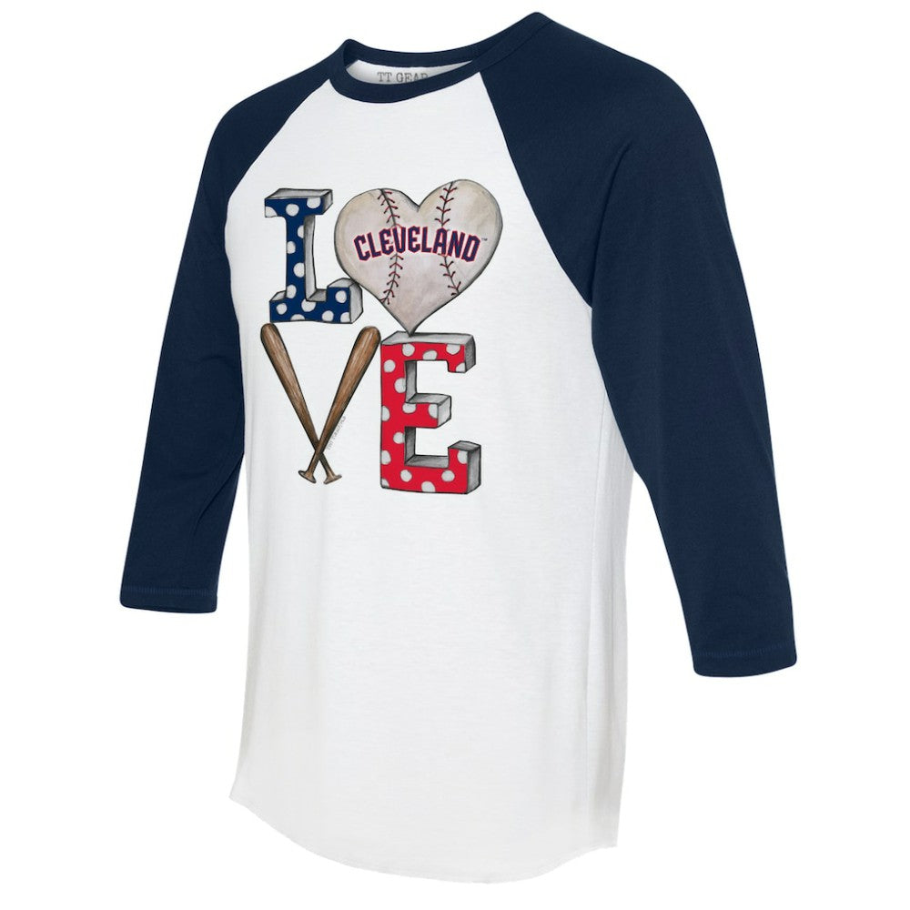 Cleveland Guardians Tiny Turnip Women's Baseball Love Raglan 3/4-Sleeve T-Shirt - White/Navy