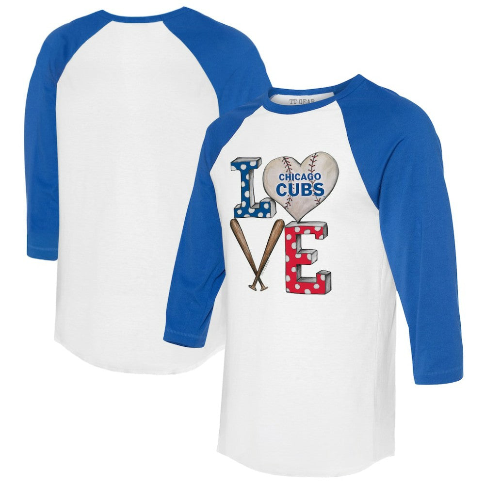 Chicago Cubs Tiny Turnip Women's Baseball Love Raglan 3/4-Sleeve T-Shirt - White/Royal