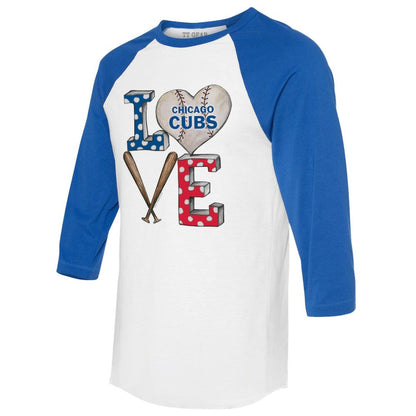 Chicago Cubs Tiny Turnip Women's Baseball Love Raglan 3/4-Sleeve T-Shirt - White/Royal