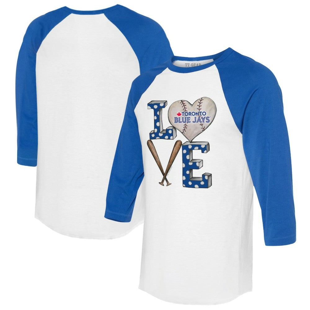 Toronto Blue Jays Tiny Turnip Women's Baseball Love Raglan 3/4-Sleeve T-Shirt - White/Royal