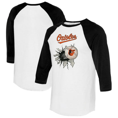 Baltimore Orioles Tiny Turnip Women's Baseball Tear 3/4-Sleeve Raglan T-Shirt - White/Black
