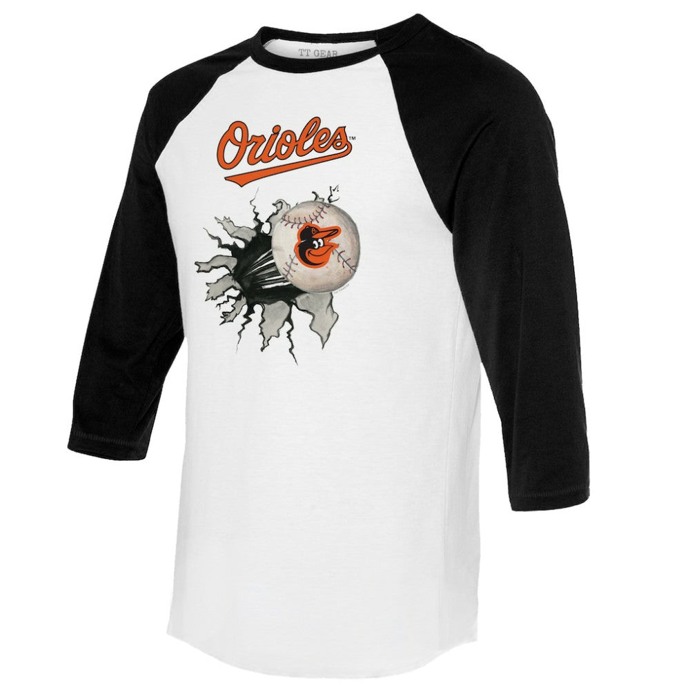 Baltimore Orioles Tiny Turnip Women's Baseball Tear 3/4-Sleeve Raglan T-Shirt - White/Black