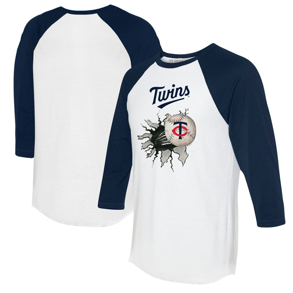 Minnesota Twins Tiny Turnip Women's Baseball Tear 3/4-Sleeve Raglan T-Shirt - White/Navy