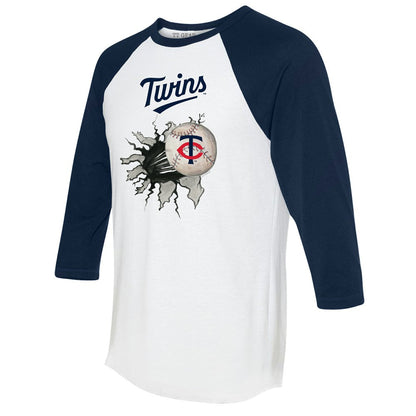 Minnesota Twins Tiny Turnip Women's Baseball Tear 3/4-Sleeve Raglan T-Shirt - White/Navy