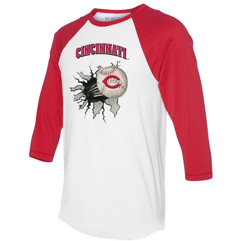 Cincinnati Reds Tiny Turnip Women's Baseball Tear 3/4-Sleeve Raglan T-Shirt - White/Red