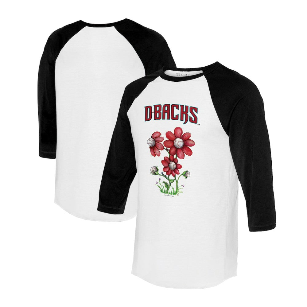 Arizona Diamondbacks Tiny Turnip Women's Blooming Baseballs 3/4-Sleeve Raglan T-Shirt - White/Black