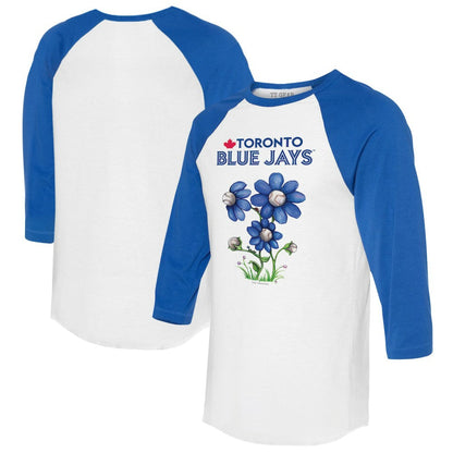 Toronto Blue Jays Tiny Turnip Women's Blooming Baseballs 3/4-Sleeve Raglan T-Shirt - White/Royal
