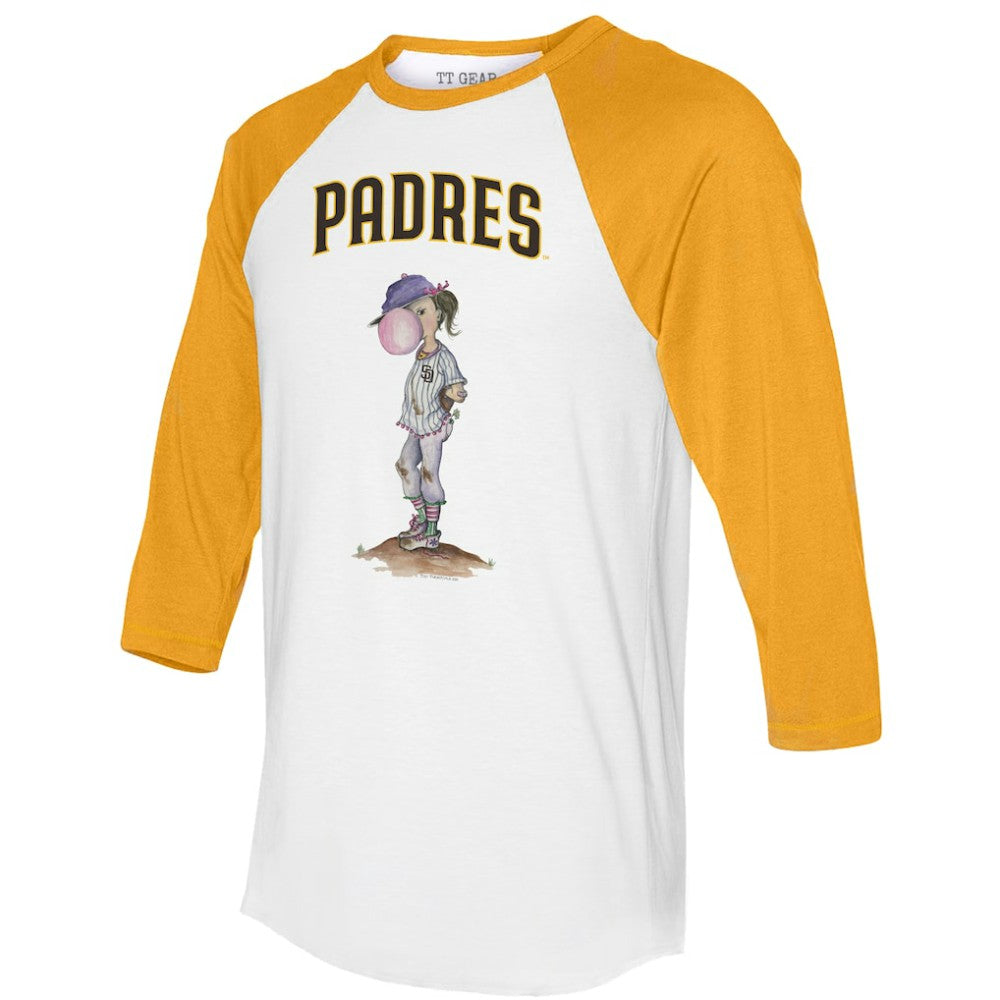 San Diego Padres Tiny Turnip Women's Bubbles 3/4-Sleeve Raglan T-Shirt - White/Gold