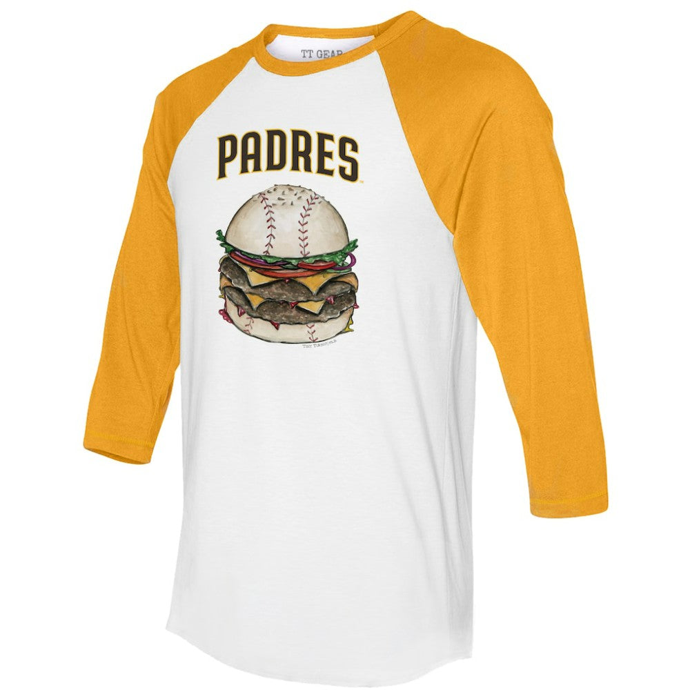 San Diego Padres Tiny Turnip Women's Burger 3/4-Sleeve Raglan T-Shirt - White/Gold