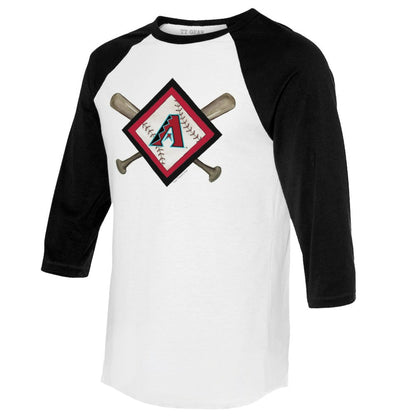 Arizona Diamondbacks Tiny Turnip Women's Diamond Cross Bats 3/4-Sleeve Raglan T-Shirt - White/Black