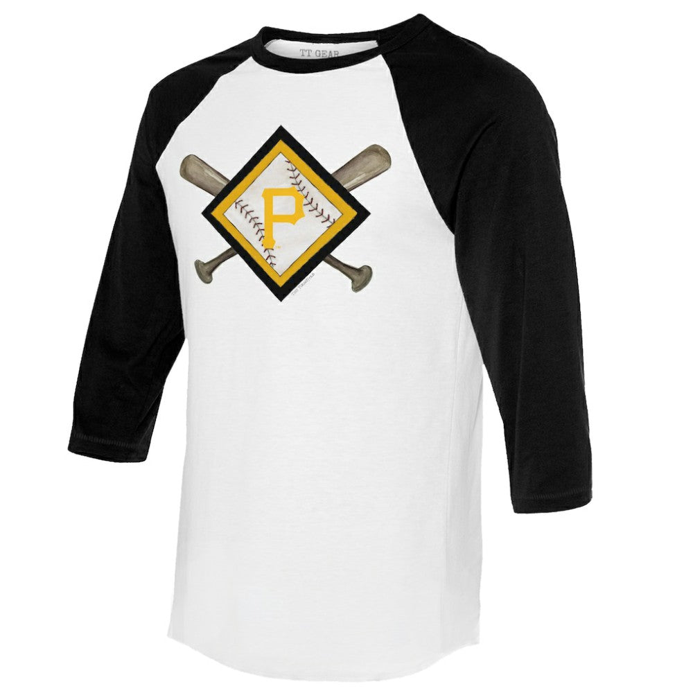 Pittsburgh Pirates Tiny Turnip Women's Diamond Cross Bats 3/4-Sleeve Raglan T-Shirt - White/Black