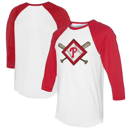 Philadelphia Phillies Tiny Turnip Women's Diamond Cross Bats 3/4-Sleeve Raglan T-Shirt - White/Red