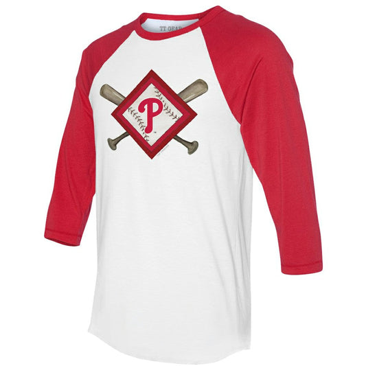 Philadelphia Phillies Tiny Turnip Women's Diamond Cross Bats 3/4-Sleeve Raglan T-Shirt - White/Red